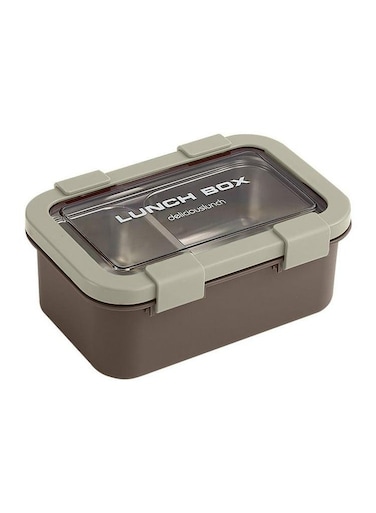 Two Compartment Lunch Box with Cutlery 850ml, SUS304 Stainless Steel Interior, Beige