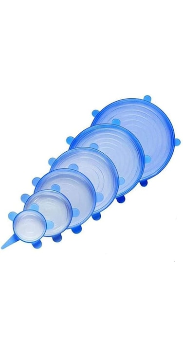 Hasanat Essentials Stretch Lid, Silicone Lids - 6 pack Reusable Food Saver Covers to Keep Fresh Stretchable Silicon of Various Sizes for Can,Pots,Pans,Drinking Glass,Mixing Bowls