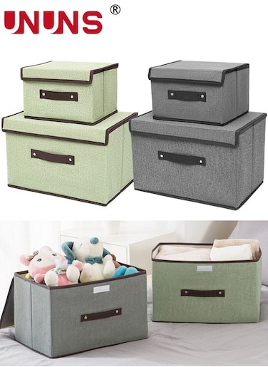 Set Of 4 Foldable Storage Box,Linen Large Collapsible Fabric Stroage Box With Lids Kit,Washable Fabric Storage Bins For Home Office Storage