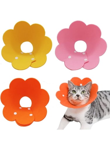 3Pcs Adjustable Recovery Cat Collar, Cat Cone Soft After Surgery for Neck Anti-Licking to Prevent from Biting Scratching(Pink, Orange, Yellow) (S)