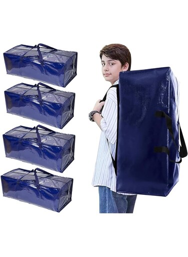 SULUNZEGER Extra Large Moving Storage Bags with Zippers, Clothes Organizer Bag with Strong Handles and Backpack Straps, Collasible Heavy-Duty Box for Space Saving, Home Organizers andStorage, (4 Pack)