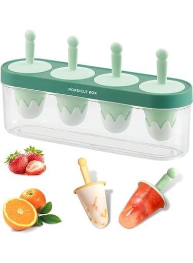 Silicone Popsicle Molds, Ice Pop Molds, Easy Release, Kids Ice Cream DIY Pop Molds, 4 Cavities Cakesicles Mould, BPA Free Cake Pop Mold, Storage Container for Homemade Food, Green