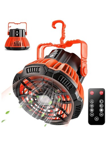 ELECDON Portable Camping Fan for Tent, USB Rechargeable with Emergency Light, Desk Table Fan, 180&deg; Head Rotation Ceiling Tent Fan with Remote for Picnic, Outdoor Camping, BBQ, Car, Home Office