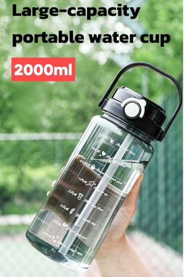 Large Capacity Sports Water Bottle with Two Drinking Ports, One-Hand One-Touch Open Lid, Carry Handle, for Gym, Cycling, Hiking