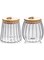 Oasisgalore Small Glass Coffee Nut Jar,Airtight Storage Jar Petal Decoration Container with Bamboo Lid Metal Handle Easy Grip 700ml, 23 fl oz (Set of 2)