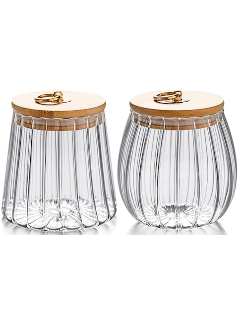 Oasisgalore Small Glass Coffee Nut Jar,Airtight Storage Jar Petal Decoration Container with Bamboo Lid Metal Handle Easy Grip 700ml, 23 fl oz (Set of 2)