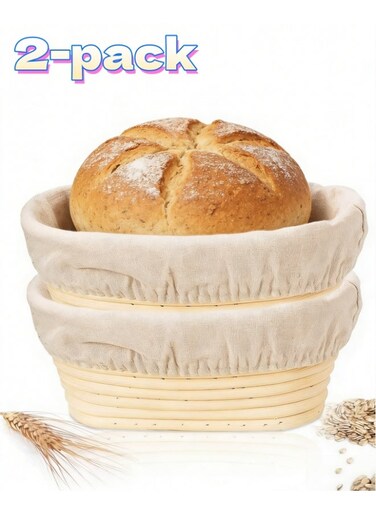 Oval Banneton Proofing Basket, 25*15*8CM Natural Rattan Bread Proofing Baskets with Linen Liner, Dough Proofing Bowl for Artisan Sourdough Bread Baking (with Liner)