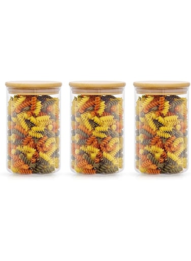 BLACKSTONE Canisters with Lids Set of 3 BPA Free High Borosilicate Glass Cookies Jars with Sealing Bamboo Cover YK4136 (400ML)