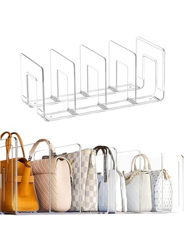 Tazweeq Purse Handbag Organizer, Acrylic Clear Purse Handbag Storage Organizers, Handbag Divider Holder, 4 Sections Purse Shelf for Closet Organization, Divider Purse Display Stand (2Pcs)