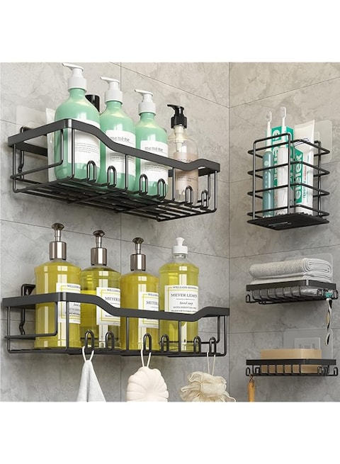 U-HOOME Shower Caddy Shelf (5-Pack), Adhesive Shower Organizer Rack No Drilling,Rustproof Stainless Steel Shower Rack With Soap Dish &amp; Toothbrush Holder for Bathroom Storage