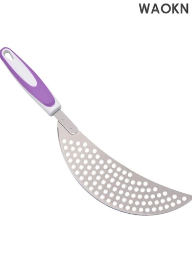 1PC Stainless Steel Spaghetti Strainer with Ergonomic Plastic Handle - Practical Pasta and Rice Draining Tool for Kitchen - Fits Most Pots and Pans - Easy to Use, Dishwasher Safe, Durable Kitchen Essential (Pueple)