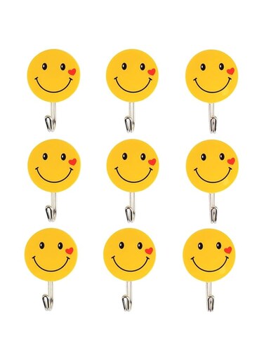 SOLDOUT&trade; 9 PCS Strong Adhesive Force Hook Household Hook Cartoon Cute Wall Sticky Hook Wall Smiley Face Weight Bearing Hooks (Pack of 9)