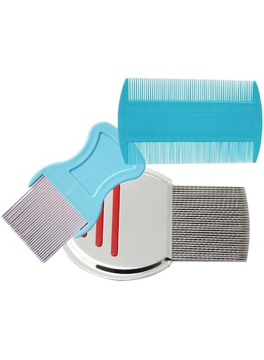 Tazweeq 3 Pack Flea Lice Comb, Stainless Steel Dog Cat Grooming Combs with Rounded Teeth, Double Sided Professional Pet Tear Stain Remover, Fine Tooth Comb,Effective Head Lice Treatment