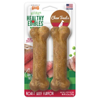 Nylabone Healthy Edibles Longer Lasting Roast Beef 2-Count Wolf &ndash; Large Dog Beef Treat
