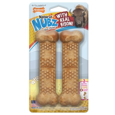 Nylabone Nubz Wild Bison 2-Count Jumbo &ndash; Large Exotic Protein Dog Treats