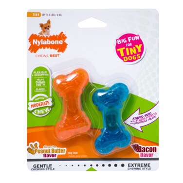 Nylabone Flexi Chew Bone Twin Pack (1 Each Peanut Butter / Bacon) Mini Nylon Chews