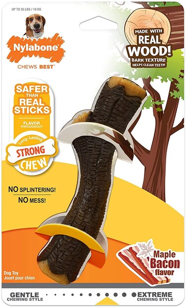 Nylabone Strong Chew Real Wood Stick, Maple Bacon Wolf Nylon Chews