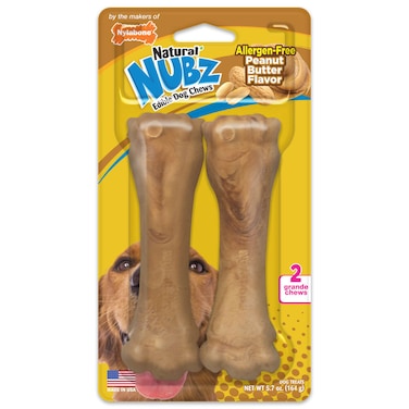 Nylabone Nubz Peanut Butter 2-Count Grande &ndash; Edible Peanut Butter Dog Treat Chews