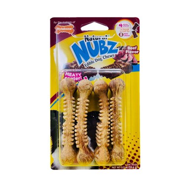 Nylabone Nubz Beef with Meaty Center 4-Count Small &ndash; Edible Beef Dog Treat Chews