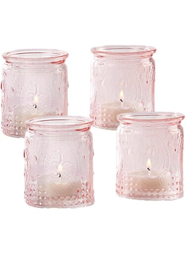 Kate Aspen Vintage Glass Tea Light Holder (Set of 4), Pink