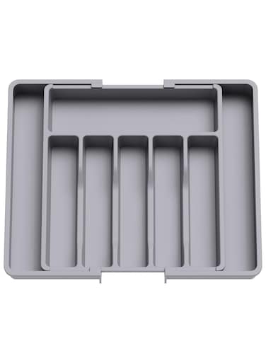 Expandable Cutlery Drawer Organizer, Flatware Drawer Tray for Silverware, Serving Utensils, Multi-Purpose Storage for Kitchen, Office, Bathroom Supplies, Grey