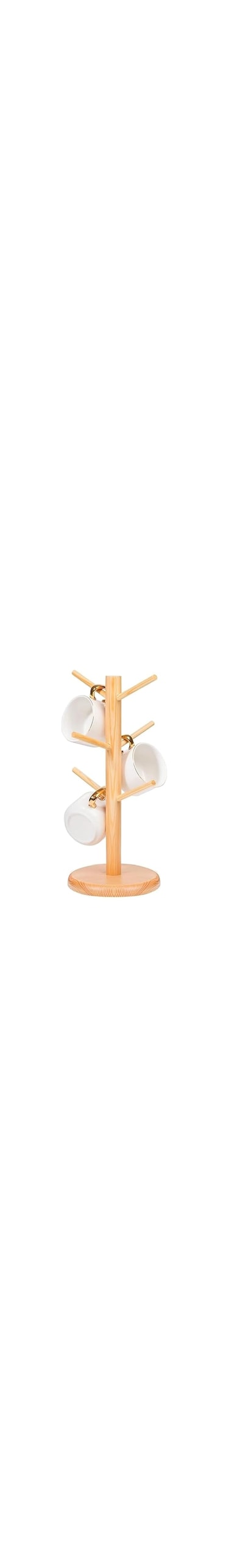 Bamboo and Wood cup holder Wooden Mug Holder,solid tea cup Stand with 6 Hooks,coffee corner origaniser Removable,cookware tree cup