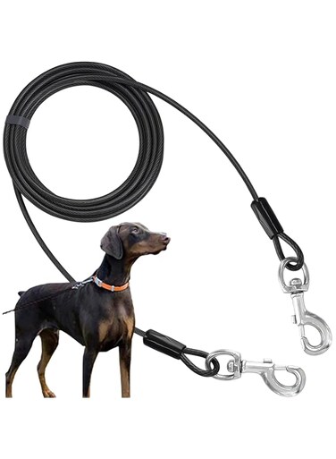 vol 【TTQK】Pet dog steel wire leash double end buckle, anti-bite, very suitable for travel, outdoor activities to walk the dog【3 meters】