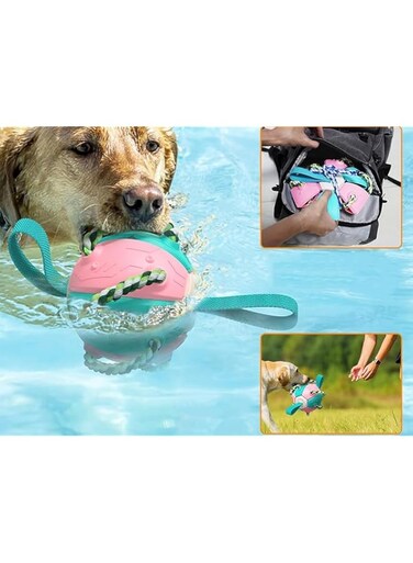 RAKKYO Dog toy with strap football, tug of war interactive dog toy, puppy birthday gift, dog tug of war toy, dog water toy, durable dog ball suitable for all types of dogs (PINK+BLUE)