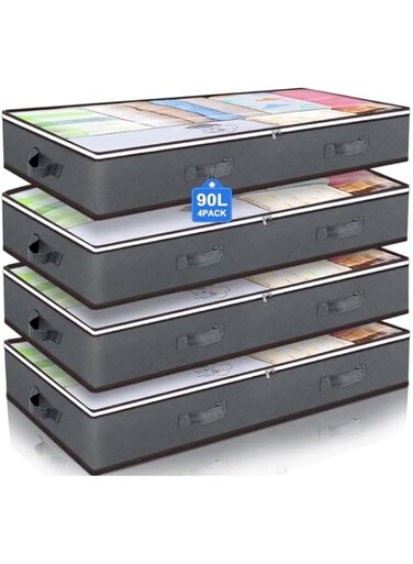 UnderBed Storage Containers Set, Closet Organizers and Storage Bins, Underbed Storage Bags with Clear Window for Blankets, Sheets, Pillows, Dorm Room, Holiday Wrapping Paper Storage 2 Pack/ 4 Pack (4)