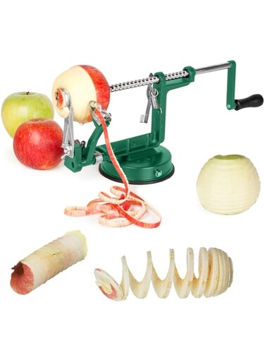 Apple Peelers, 3-in-1 Apple Potato Peeler Corer Slicer with Cutter &amp; Suction Base, Stainless Steel Spiral Peeler Hand Cranked Fruits Peeling Machine for Pears Kitchen Home Quick Applesauce Pie Making