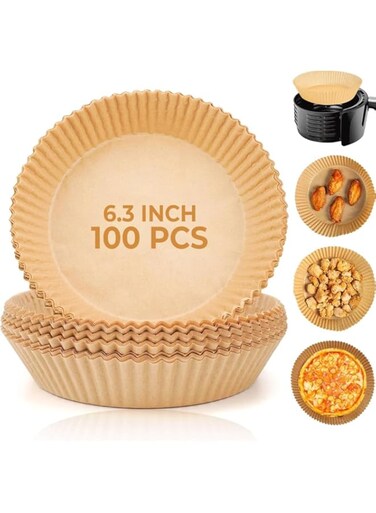 AMERTEER 100pcs Air Fryer Disposable Paper Liner, 7.9 inch Non-Stick Air Fryer Liners, Parchment Paper for Air Fryer, Baking Paper for Air Fryer Oil-proof, Food Grade Paper Liner for Baking Roasting