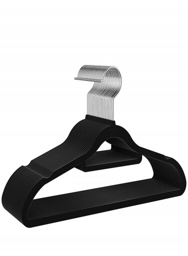 20-Pack Non-Slip Velvet Hangers Black, Slim Space-Saving Clothes Hangers with 360&Acirc;&deg; Swivel Metal Hook, Heavy-Duty Felt Hangers for Coats, Shirts, Pants &amp; Dresses, Adult Size 42&acirc;&euro;&ldquo;45 cm