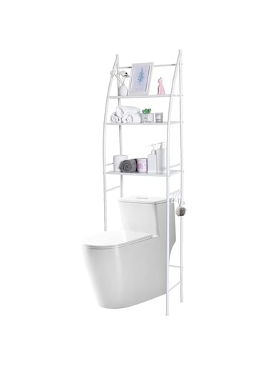 Sulfar Bathroom Storage Shelf 3 Tier, Toilet Storage Rack Easy To Assemble Toilet Bathroom Shelf No Drilling Toilet Organizer White