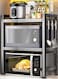 Microwave Stand 2-Tier Microwave Oven Rack With 6 Hooks Expandable Horizontal Extension Microwave Shelf Kitchen Counter Organizer for Toaster Oven Rice Cooker