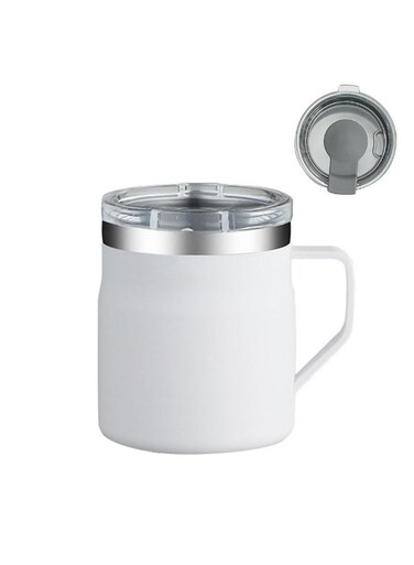 Stainless Steel Insulated Coffee Mug, Double Wall Vacuum Insulated Coffee Cup with Handle and Lid(White, 450ml)