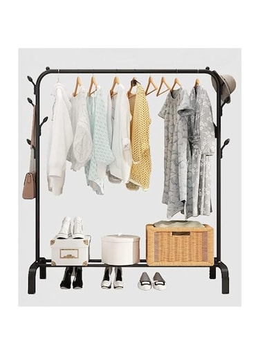 Dubai Gallery Cloth Stand Clothes Hanger Stand Clothes Dryer Rail With 8Pcs Branch Hook Bottom Storage 110Cm Length Large Space For Shoes Clothes Jacket Umbrella Hats Scarf Handbags