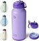 bottle Insulated Stainless Steel Water Bottle 32oz capacity. Great for Sports, Travel &amp; Gym. Includes Straw and Pill Box, Dual Use - Dark Purple
