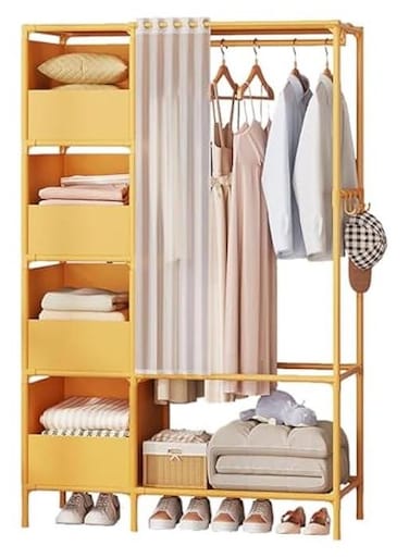 Clothes Rack, Clothing Rack with Storage Bag, Garment Rack, Non-woven Shelves for Shoes, Clothes Rack for Bedroom, Hallway, Entryway (Yellow)