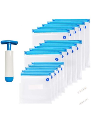 O2frepak Sous Vide Bags 15 pcs Reusable Vacuum Sealer Bags Zip Lock bag for Food Storage and Cooking BPA Free with Pump and 2 Sealing Clips