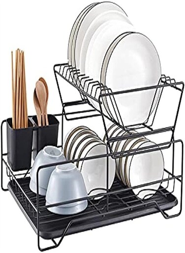 Kitchen Drainage Storage Rack Iron Wire Tableware Bowl And Dish Rack Multifunctional Double Layer Storage Rack Drainage Bowl And Dish Rack Countertop
