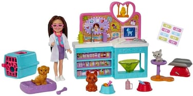Barbie Doll Chelsea Pet Vet Playset with Doll, 4 Animals and 18 Pieces
