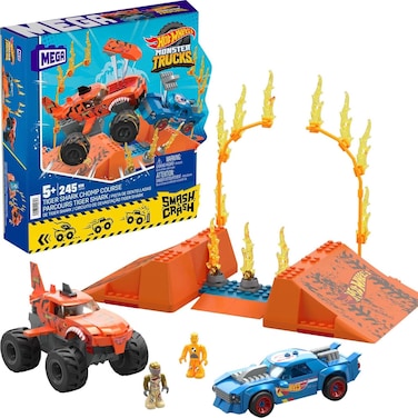 MEGA Hot Wheels Tiger Shark Chomp Course Monster Truck Building Toy with 2 Figures (245 Pieces)
