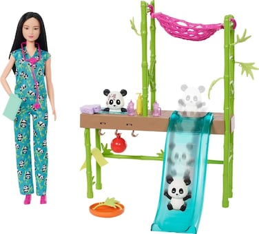Barbie ​ Doll and Accessories, Panda Care and Rescue Playset with Vet Doll, 2 Pandas with Color-Change Transformation and 20+ Pieces, HKT77
