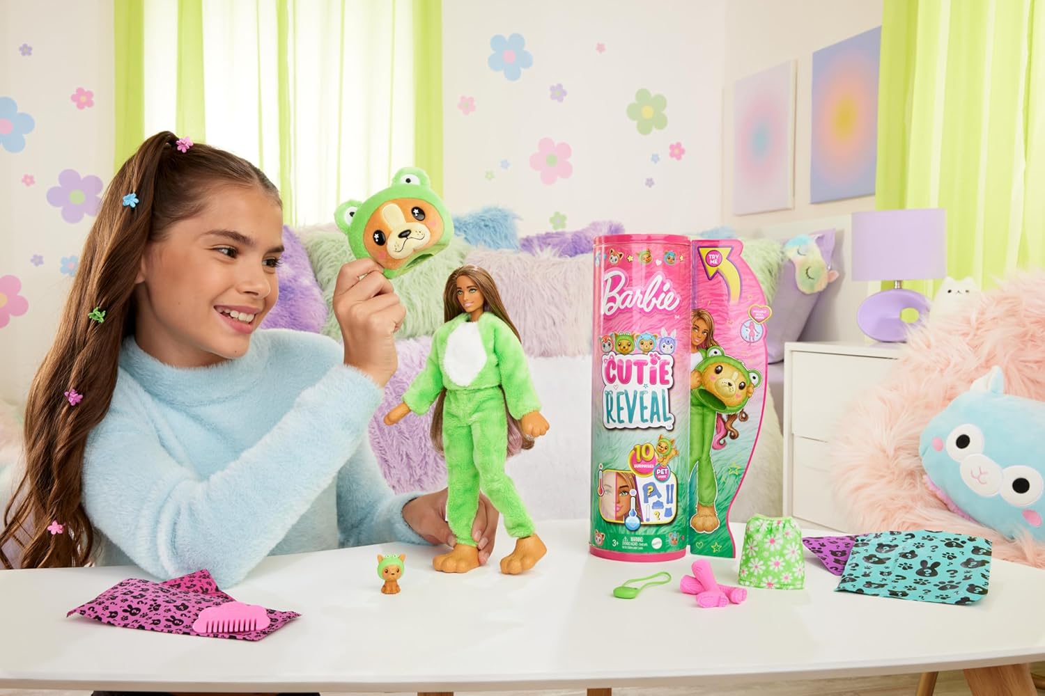 Barbie Cutie Reveal Costume-Themed Series Doll &amp; Accessories with 10 Surprises, Puppy as Frog
