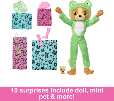 Barbie Cutie Reveal Costume-Themed Series Doll &amp; Accessories with 10 Surprises, Puppy as Frog
