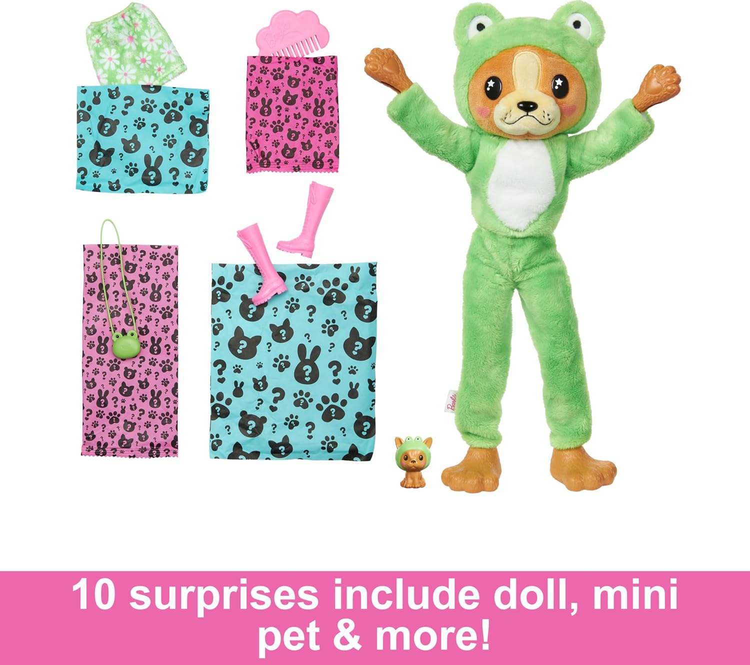 Barbie Cutie Reveal Costume-Themed Series Doll &amp; Accessories with 10 Surprises, Puppy as Frog
