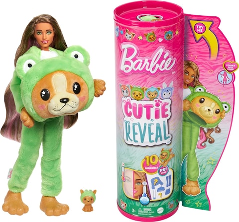 Barbie Cutie Reveal Costume-Themed Series Doll &amp; Accessories with 10 Surprises, Puppy as Frog
