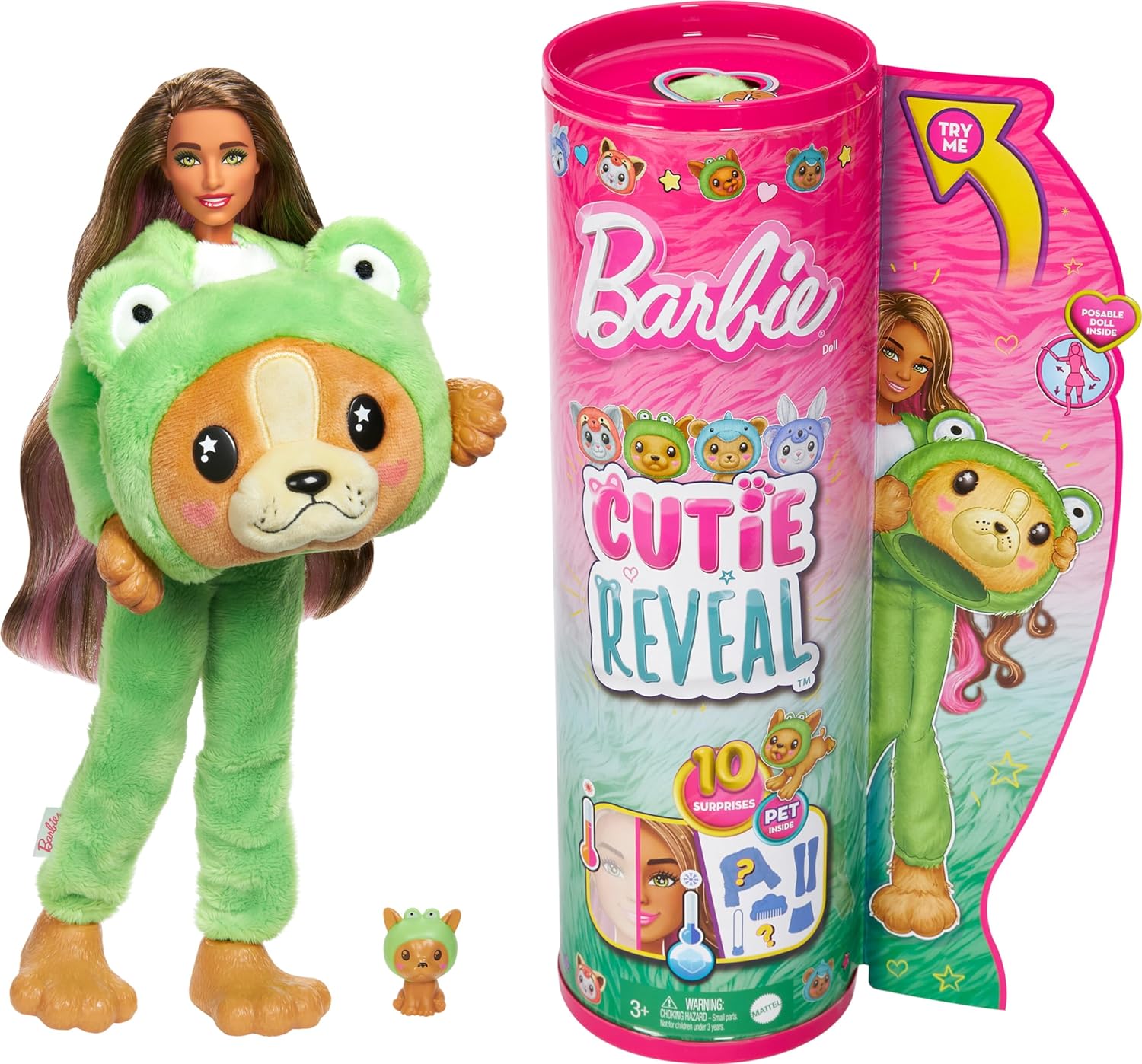 Barbie Cutie Reveal Costume-Themed Series Doll &amp; Accessories with 10 Surprises, Puppy as Frog
