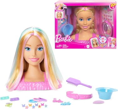 Barbie - JFG81 Blonde Hair Styling Head with 20+ Styling Accessories Including Star, Butterfly and Colour Changing Hair Clips
