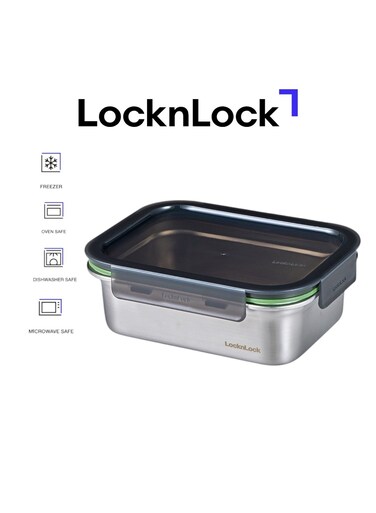Stainless Steel Stackable Food Container Rectangle 1.2L &acirc;&euro;&ldquo; Four-Side Locking Lid, Durable &amp; Leakproof, Oven &amp; Freezer Safe